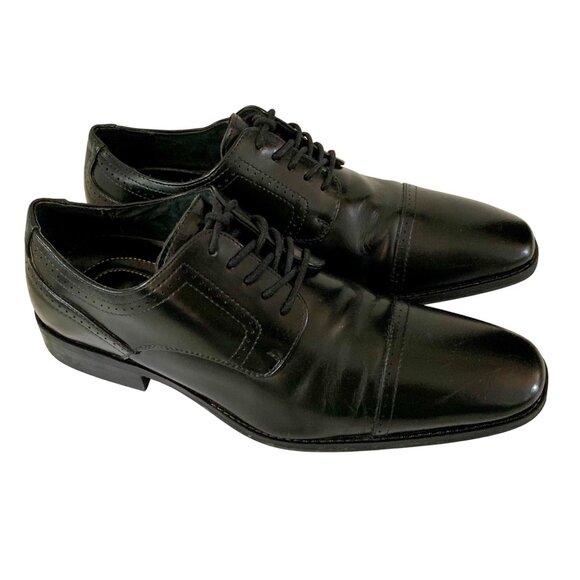Stacy Adams Mens 9M Leather Waltham Black Cap Toe 20138-001 Oxford Dress Shoes - Picture 1 of 8